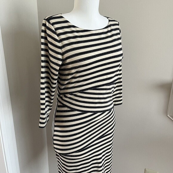 J. McLaughlin Nicola Dress Layered Stripe Black Cream Metallic Silver size XS - Picture 12 of 14